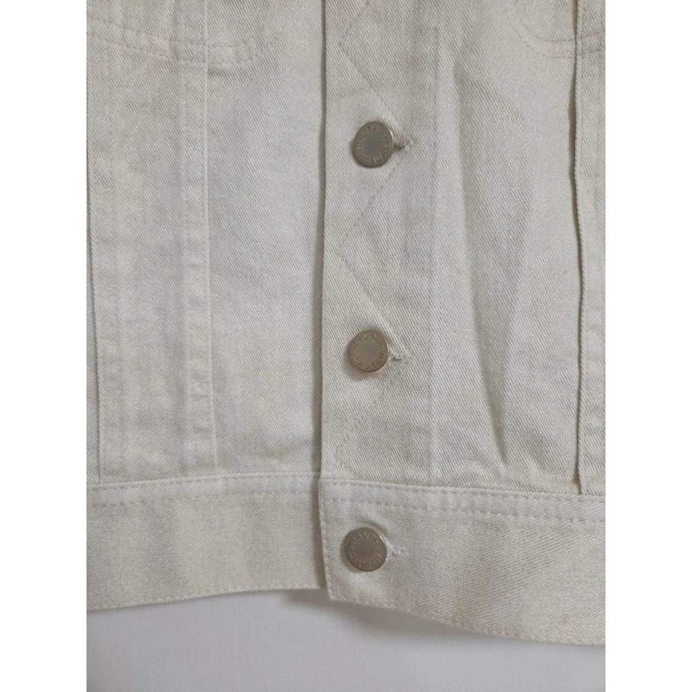 Ralph Lauren Womens Cropped Denim Jacket Cream Ivory Button Front Chic Minimal 8 - Picture 7 of 11